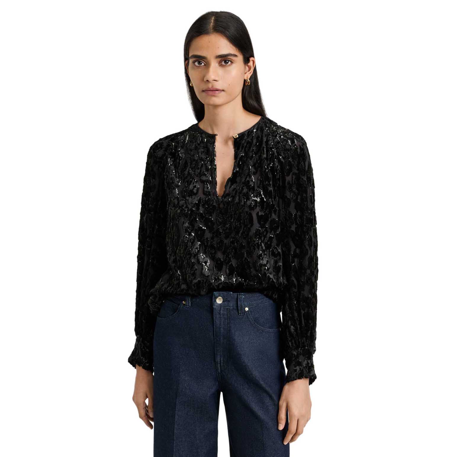 Veronika Maine Velvet Devore Long Sleeve Blouse
